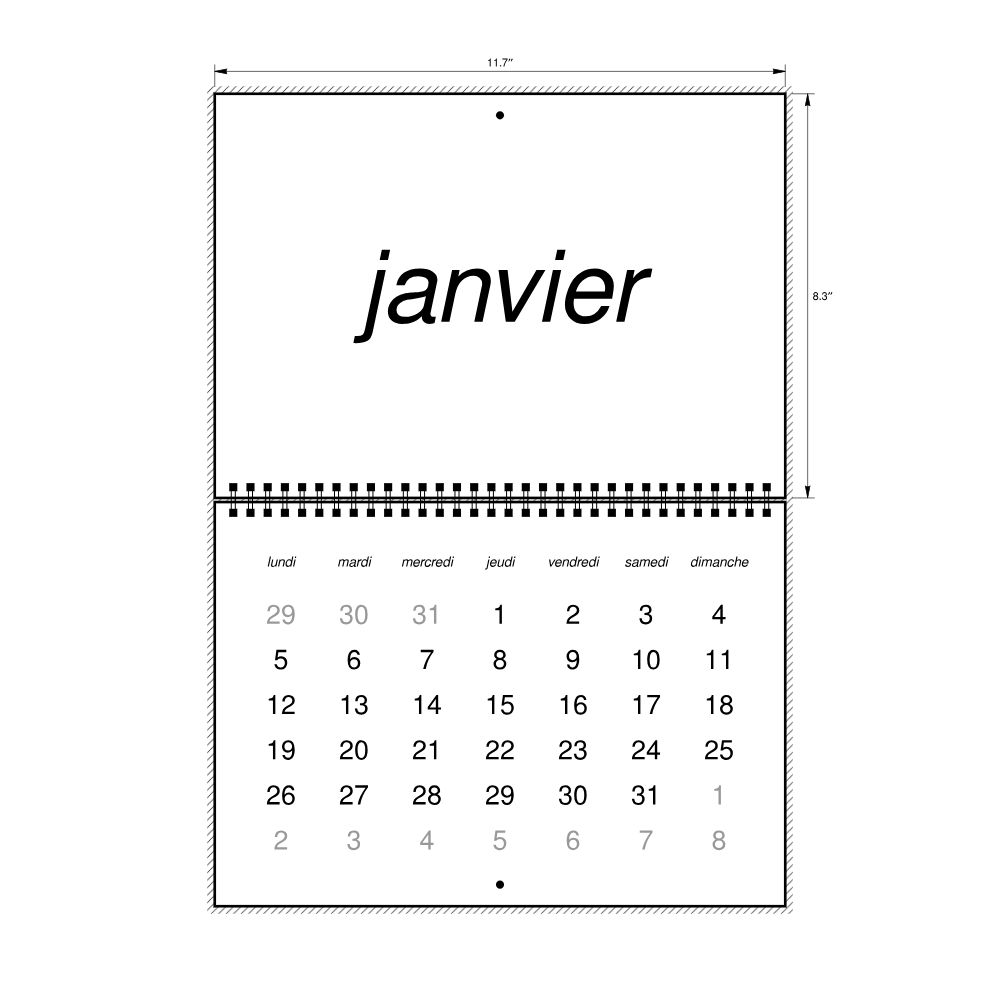 Leskoff 2026 Wall Calendar, French-Labeled, Monday-Start Layout, Wire-Bound, 11.7 x 8.3 in (29.7 x 21.0 cm), image 2 of 2