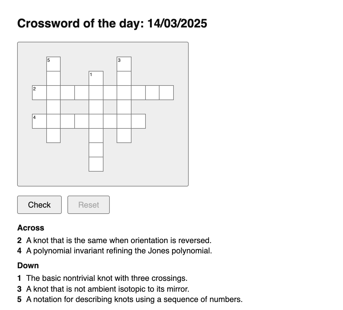 Knot Theory Crossword