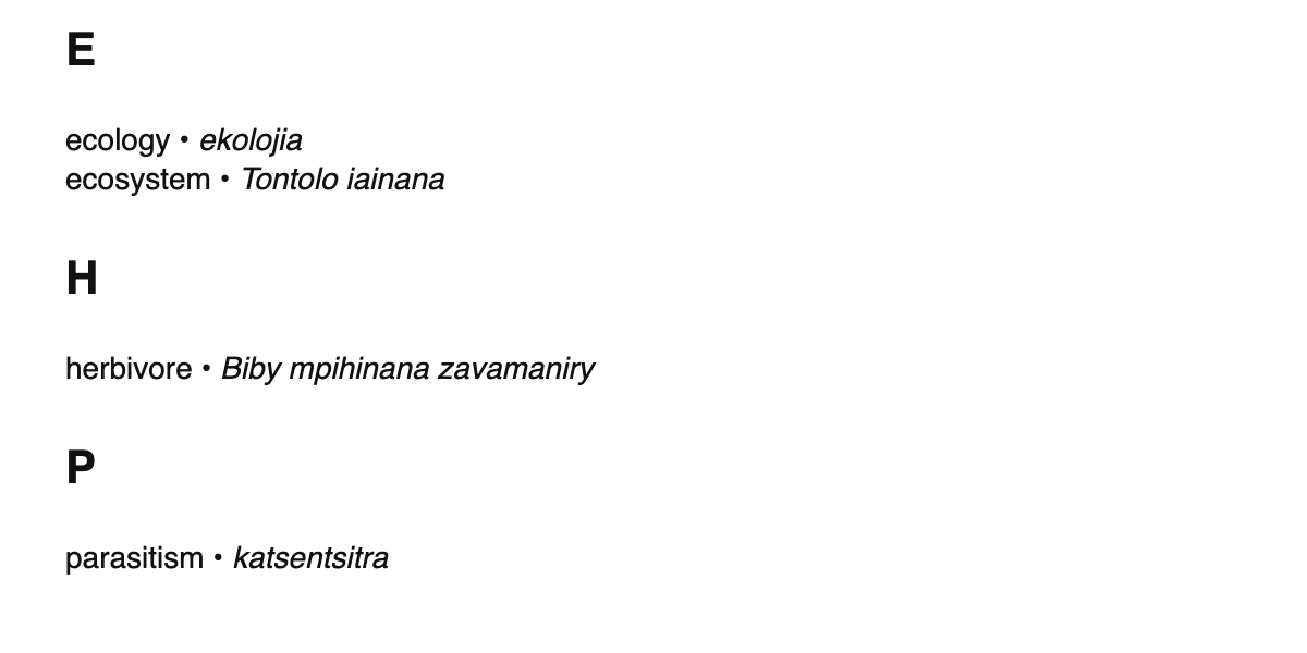 Ecology terms in Malagasy