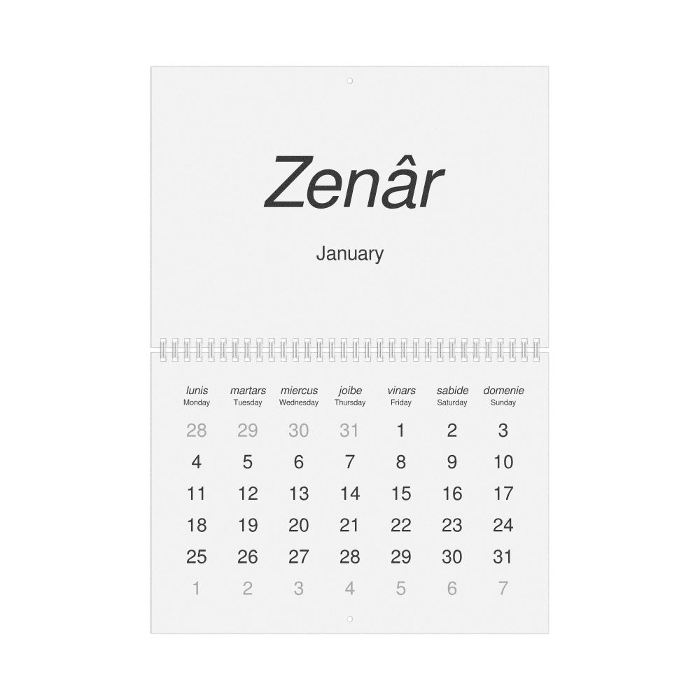 Leskoff 2027 Wall Calendar, Friulian/English-Labeled, Monday-Start Layout, Wire-Bound, 11.7 x 8.3 in (29.7 x 21.0 cm), image 1 of 1