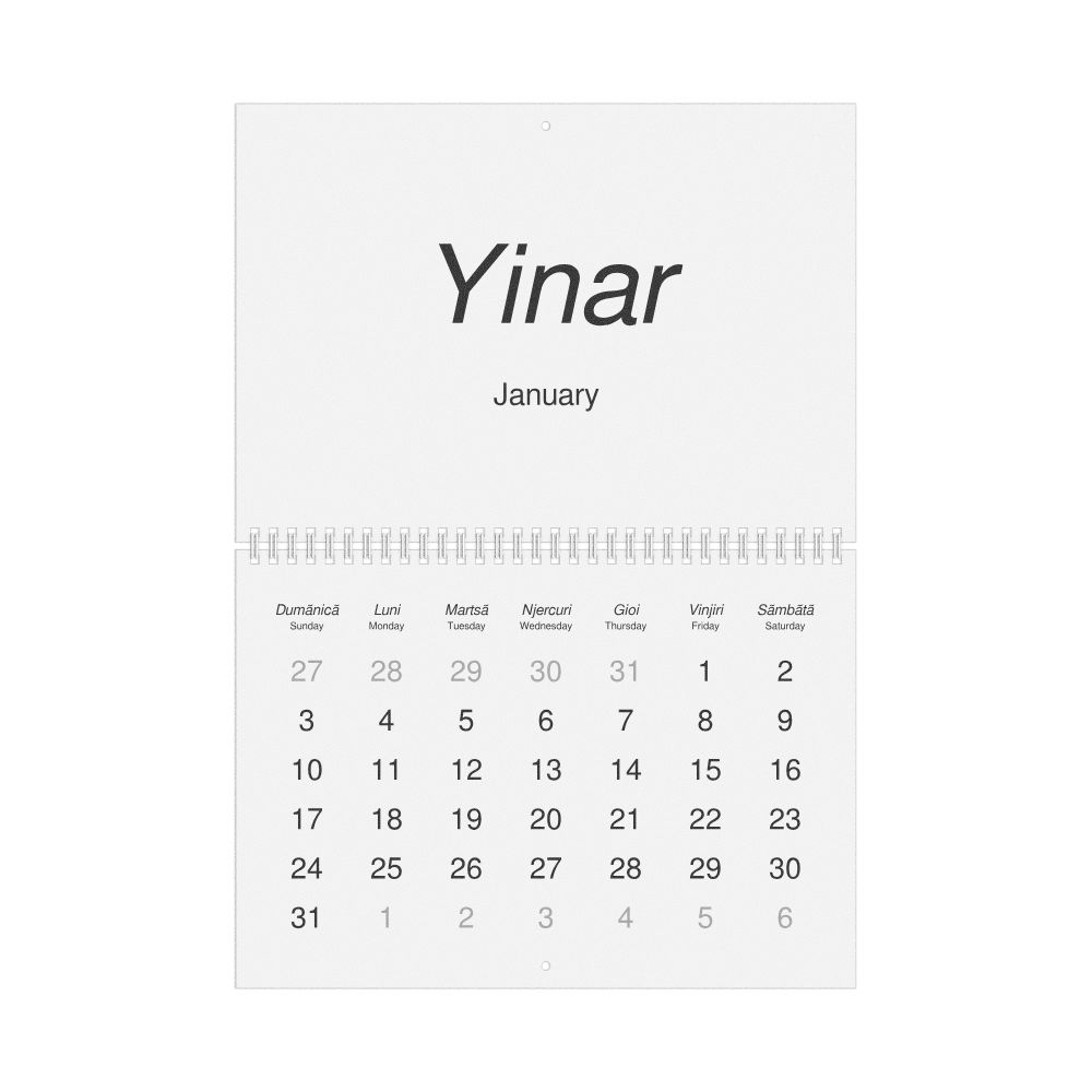 Leskoff 2027 Wall Calendar, Aromanian/English-Labeled, Sunday-Start Layout, Wire-Bound, 11.7 x 8.3 in (29.7 x 21.0 cm), image 1 of 1