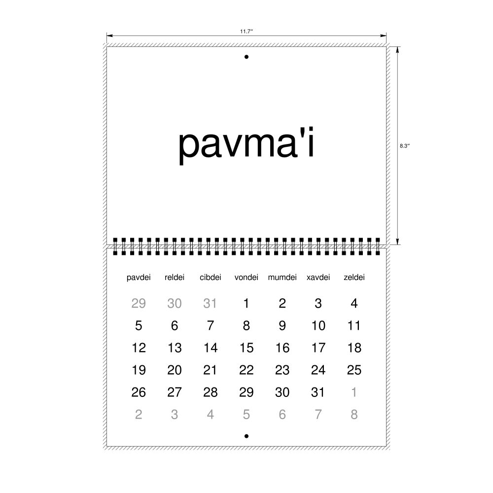 Leskoff 2026 Wall Calendar, Lojban-Labeled, Monday-Start Layout, Wire-Bound, 11.7 x 8.3 in (29.7 x 21.0 cm), image 2 of 2