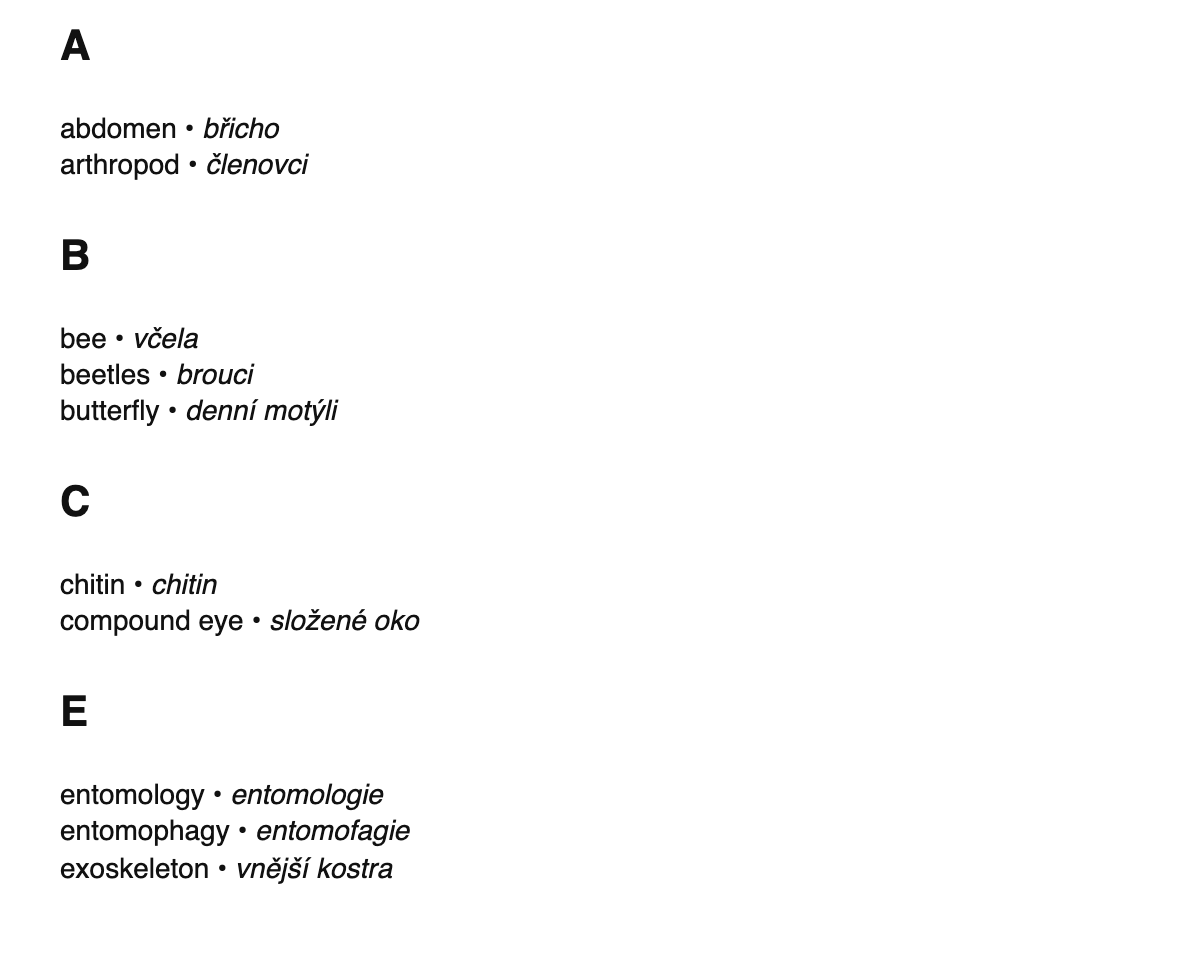 Entomology terms in Czech