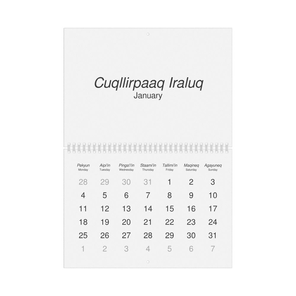 Leskoff 2027 Wall Calendar, Alutiiq/English-Labeled, Monday-Start Layout, Wire-Bound, 11.7 x 8.3 in (29.7 x 21.0 cm), image 1 of 1