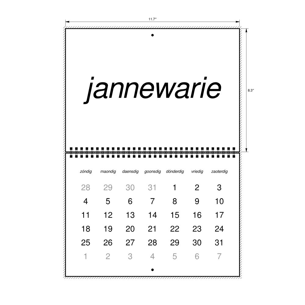 Leskoff 2026 Wall Calendar, Limburgish-Labeled, Sunday-Start Layout, Wire-Bound, 11.7 x 8.3 in (29.7 x 21.0 cm), image 2 of 2