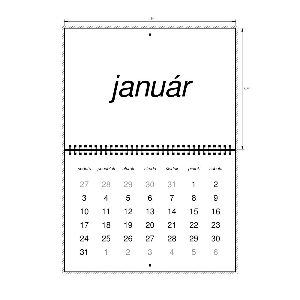 Leskoff 2027 Wall Calendar, Slovak-Labeled, Sunday-Start Layout, Wire-Bound, 11.7 x 8.3 in (29.7 x 21.0 cm), image 2 of 2