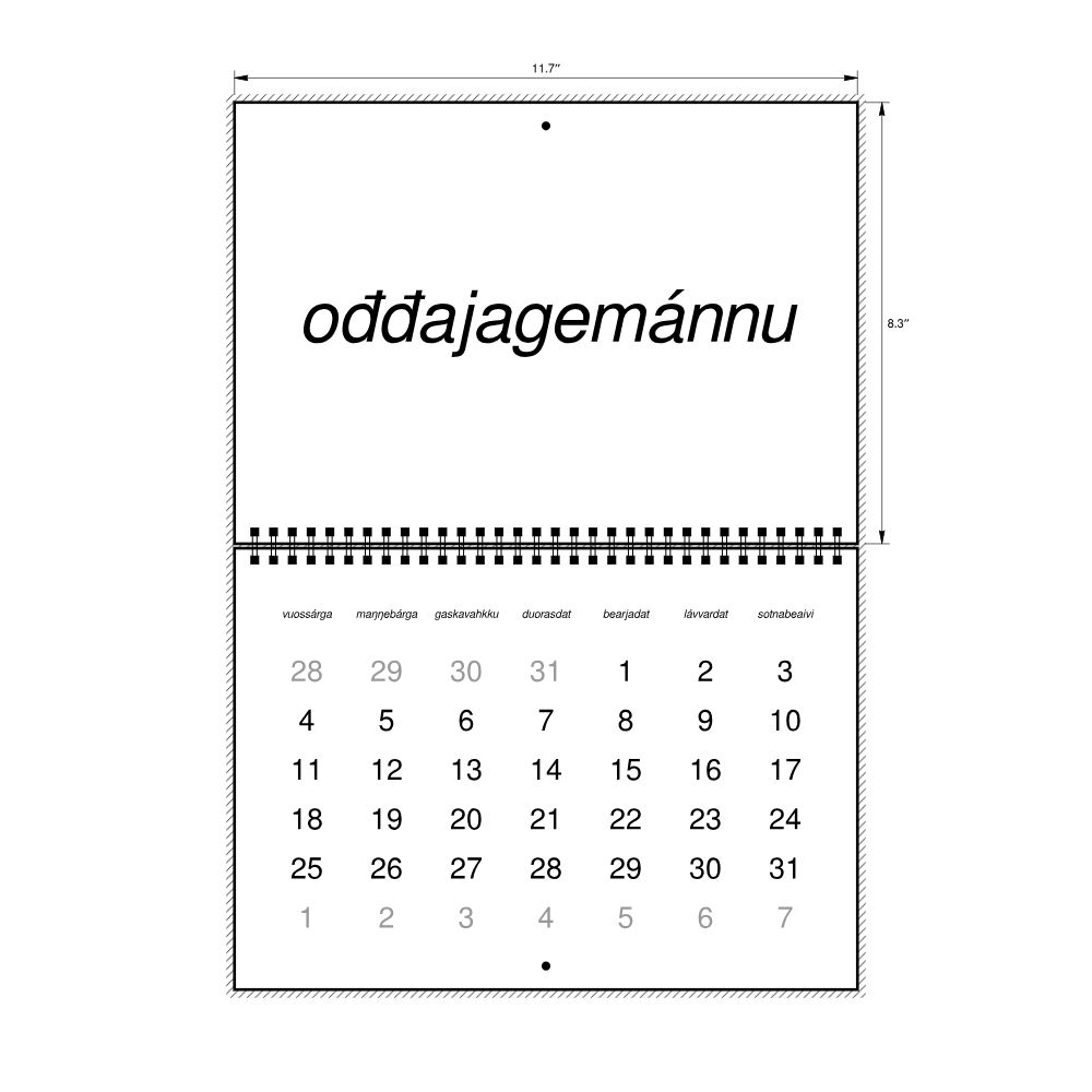 Leskoff 2027 Wall Calendar, Northern Sámi-Labeled, Monday-Start Layout, Wire-Bound, 11.7 x 8.3 in (29.7 x 21.0 cm), image 2 of 2