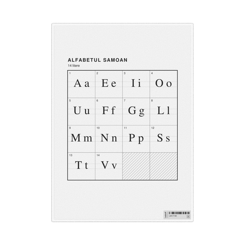 Leskoff Samoan Alphabet Chart, 8.3 x 11.7 in (21.0 x 29.7 cm, Desk Chart, Laminated), Romanian-Labeled, image 1 of 2