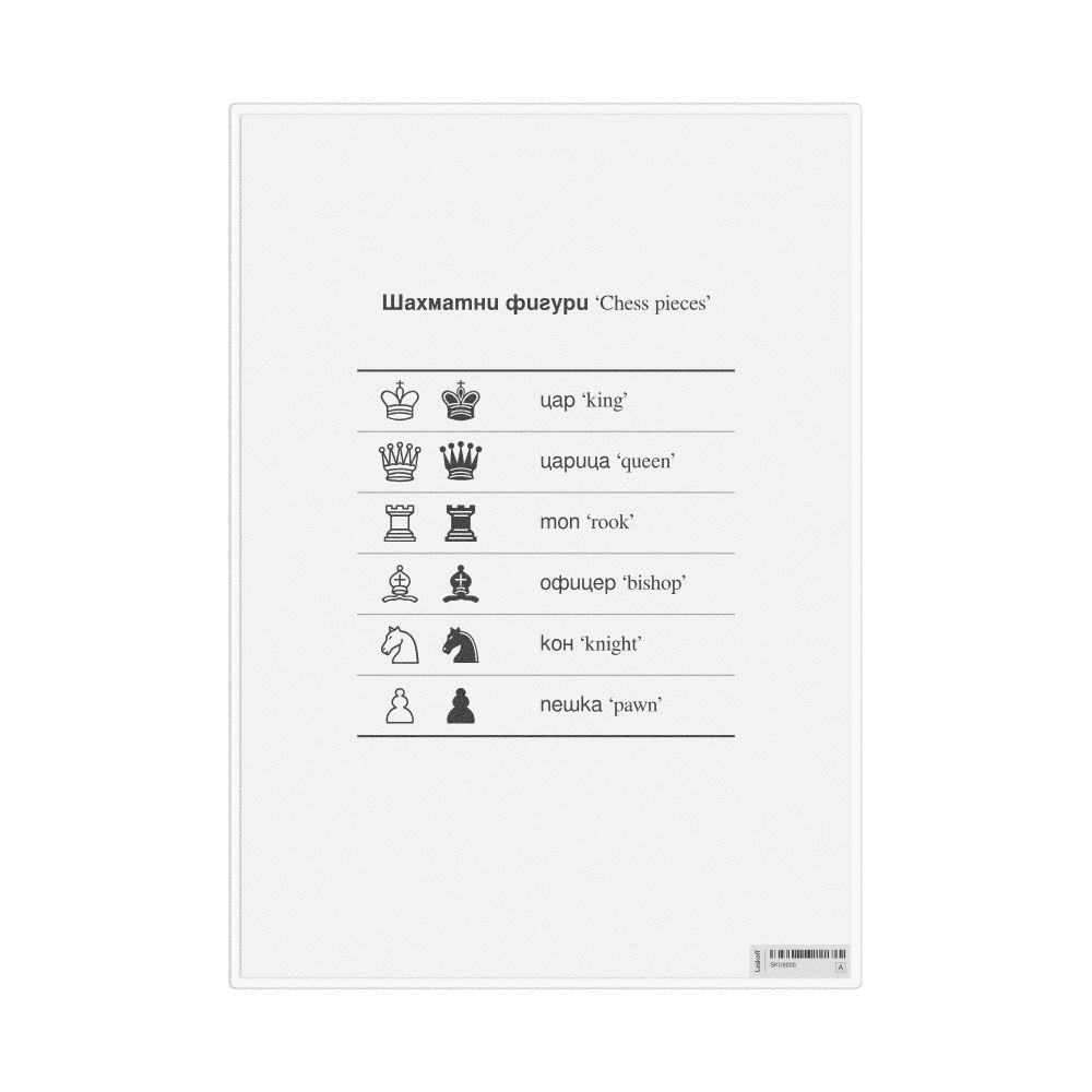 Leskoff Chess Pieces in Bulgarian, Desk Chart, 8.3 x 11.7 in (21.0 x 29.7 cm), image 1 of 1