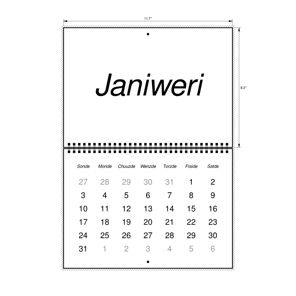 Leskoff 2027 Wall Calendar, Jamaican Patois-Labeled, Sunday-Start Layout, Wire-Bound, 11.7 x 8.3 in (29.7 x 21.0 cm), image 2 of 2