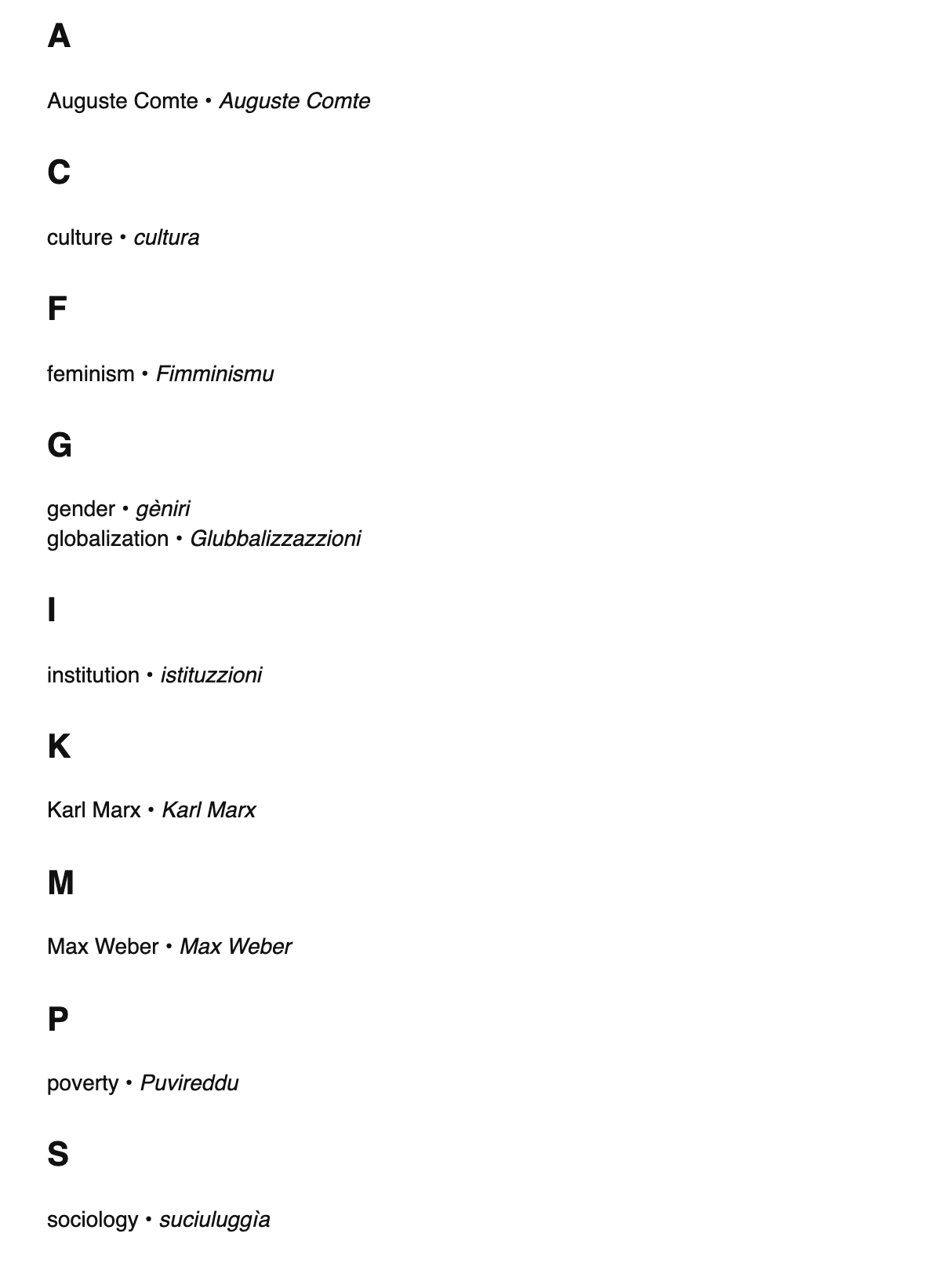 Sociology terms in Sicilian
