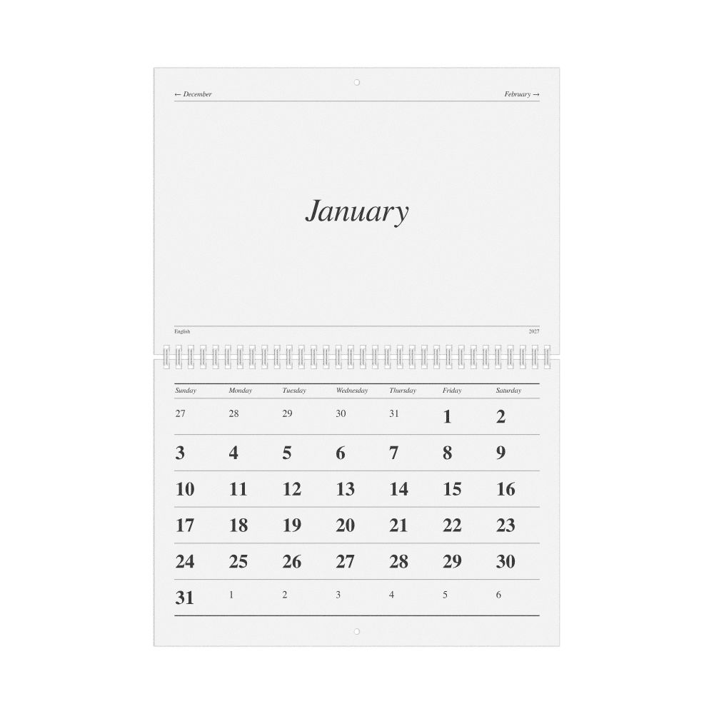 Leskoff 2027 English-Language Calendar, Sunday-Start Layout, image 1 of 1