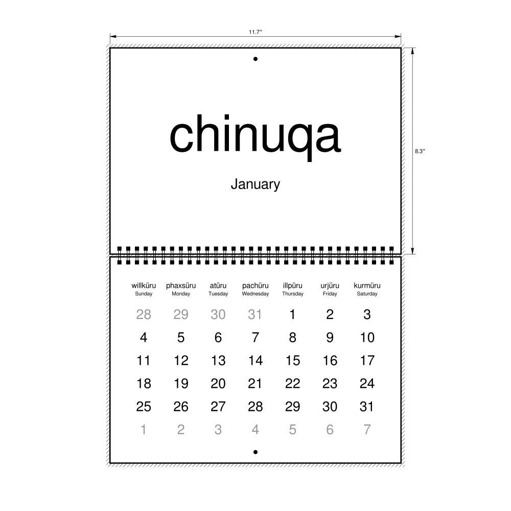 Leskoff 2026 Wall Calendar, Aymara/English-Labeled, Sunday-Start Layout, Wire-Bound, 11.7 x 8.3 in (29.7 x 21.0 cm), image 1 of 1