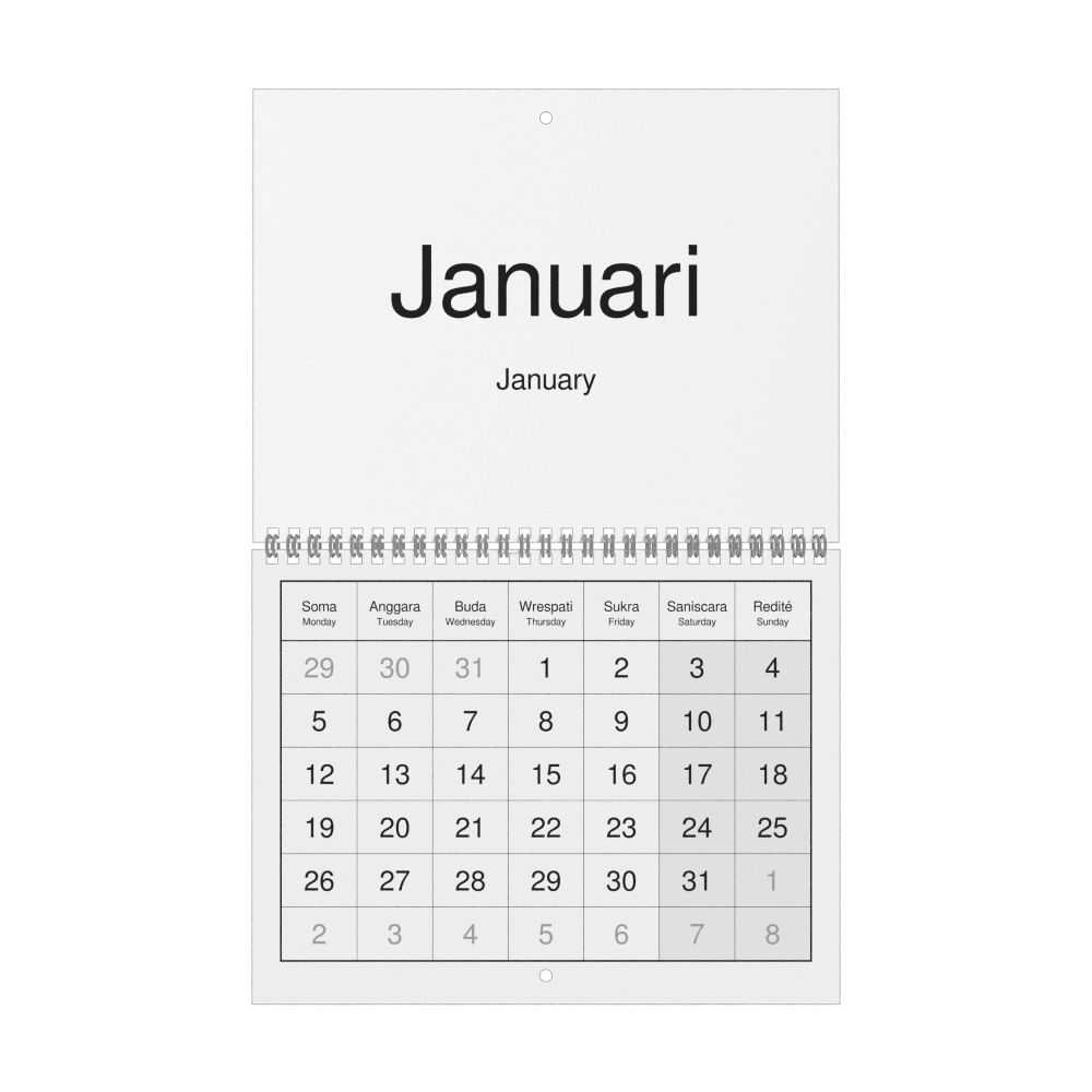 Leskoff 2026 Wall Calendar, Balinese/English-Labeled, Monday-Start Layout, Wire-Bound, 11 x 8.5 in (27.9 x 21.6 cm), image 1 of 1