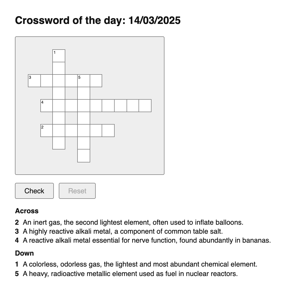 Periodic Table Crossword