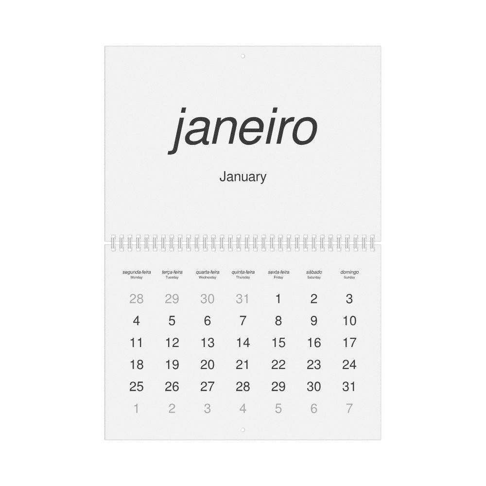 Leskoff 2027 Wall Calendar, Portuguese/English-Labeled, Monday-Start Layout, Wire-Bound, 11.7 x 8.3 in (29.7 x 21.0 cm), image 1 of 1