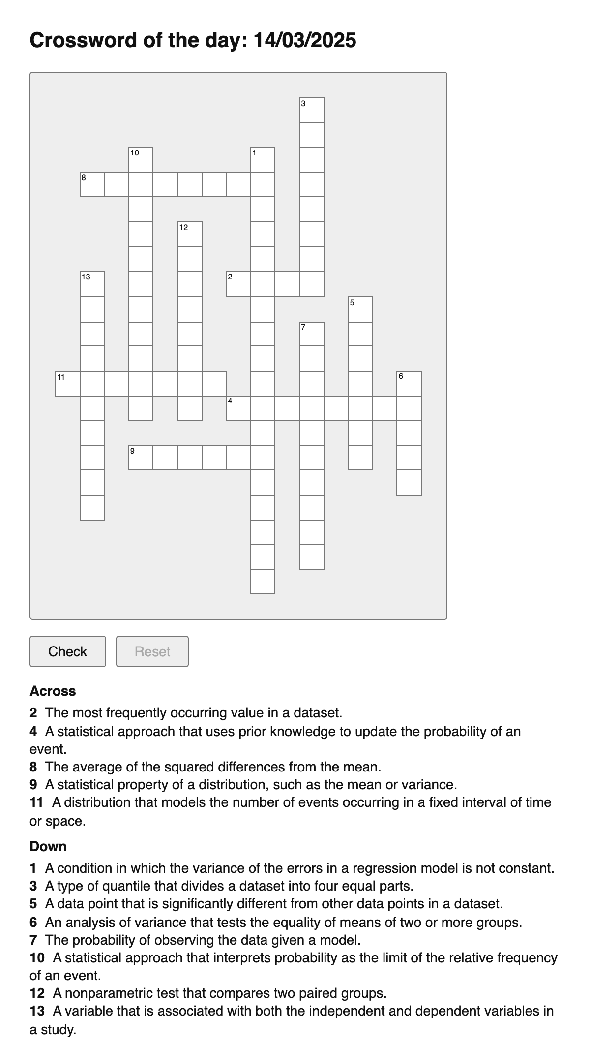 Statistics Crossword