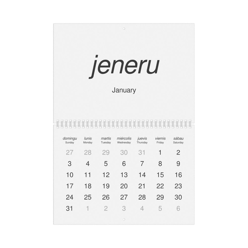 Leskoff 2027 Wall Calendar, Extremaduran/English-Labeled, Sunday-Start Layout, Wire-Bound, 11.7 x 8.3 in (29.7 x 21.0 cm), image 1 of 1
