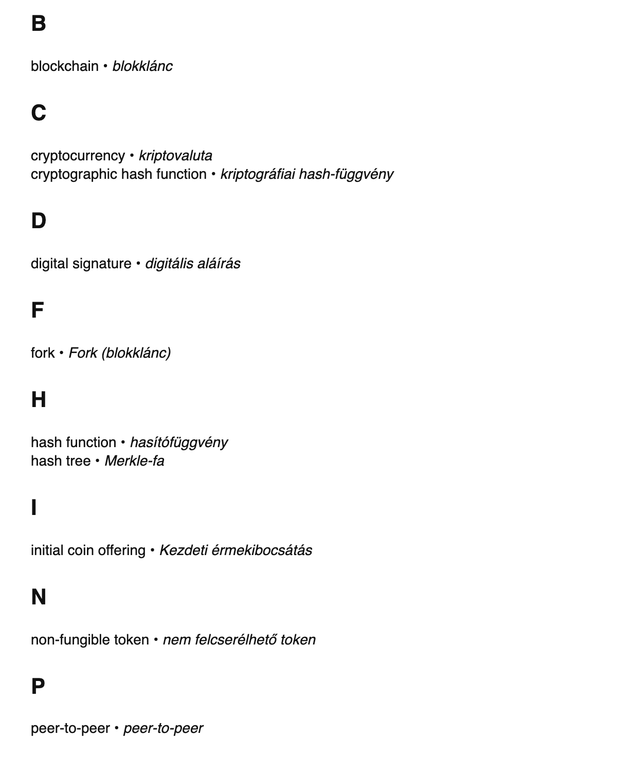 Blockchain terms in Hungarian