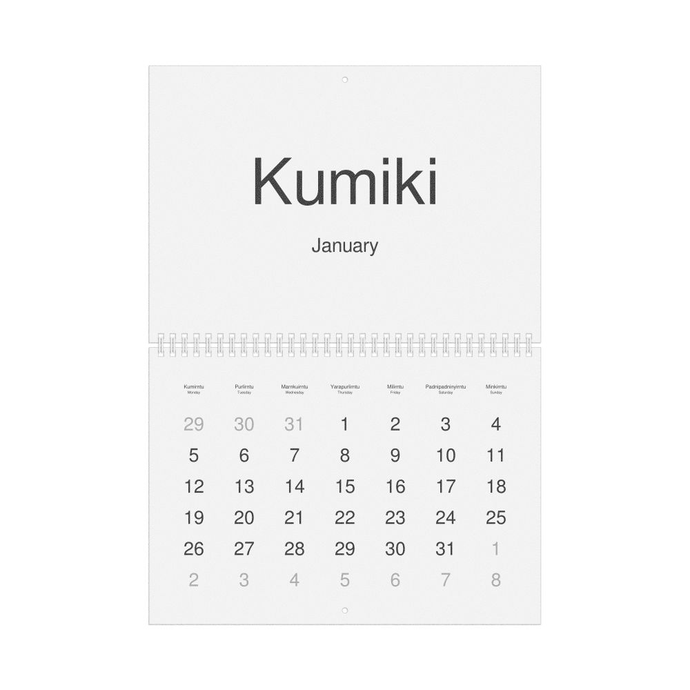 Leskoff 2026 Wall Calendar, Kaurna/English-Labeled, Monday-Start Layout, Wire-Bound, 11.7 x 8.3 in (29.7 x 21.0 cm), image 1 of 1