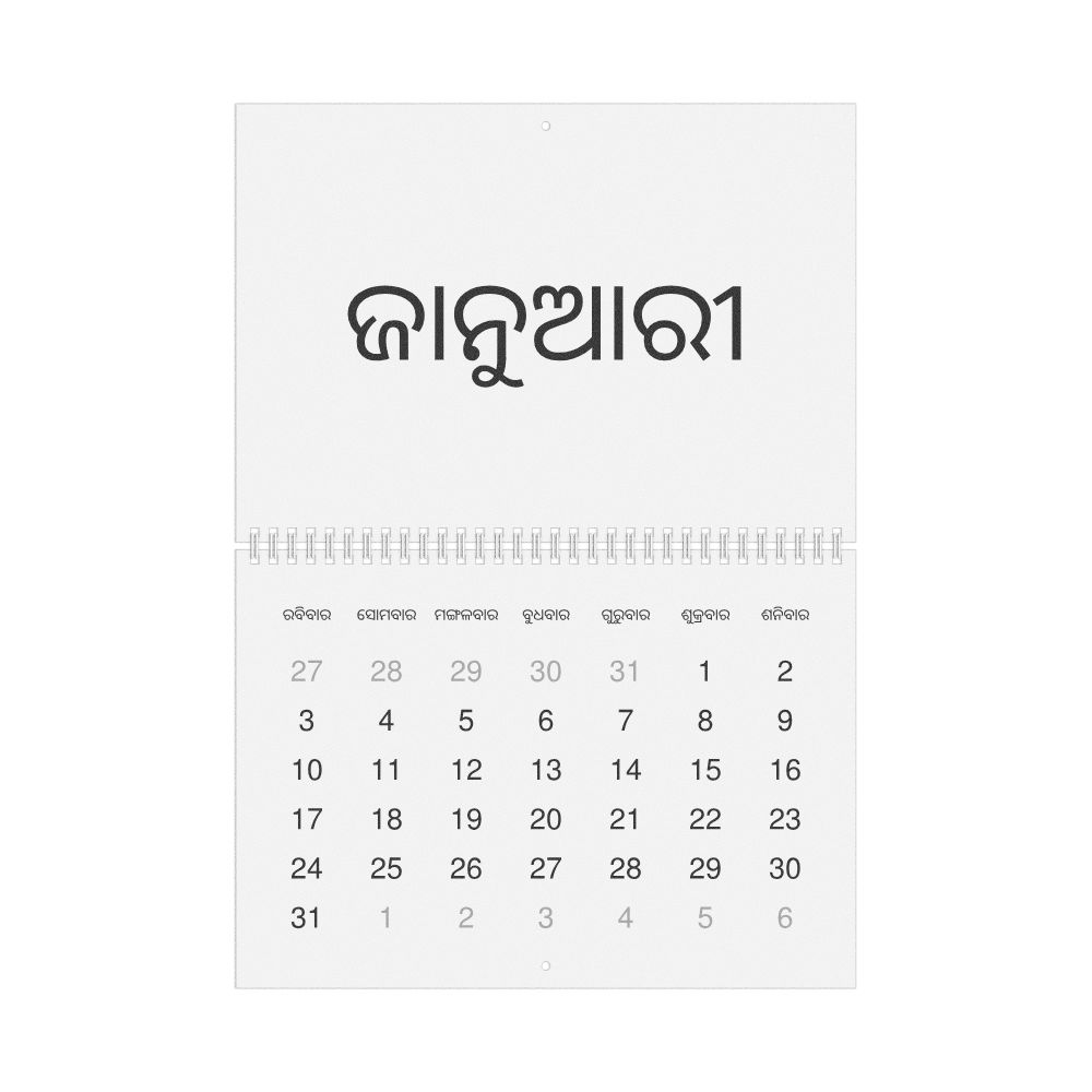 Leskoff 2027 Wall Calendar, Odia-Labeled, Sunday-Start Layout, Wire-Bound, 11.7 x 8.3 in (29.7 x 21.0 cm), image 1 of 1