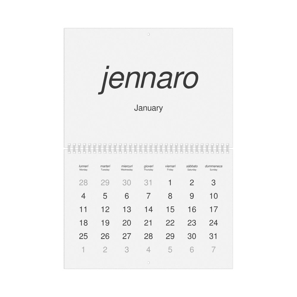 Leskoff 2027 Wall Calendar, Neapolitan/English-Labeled, Monday-Start Layout, Wire-Bound, 11.7 x 8.3 in (29.7 x 21.0 cm), image 1 of 1