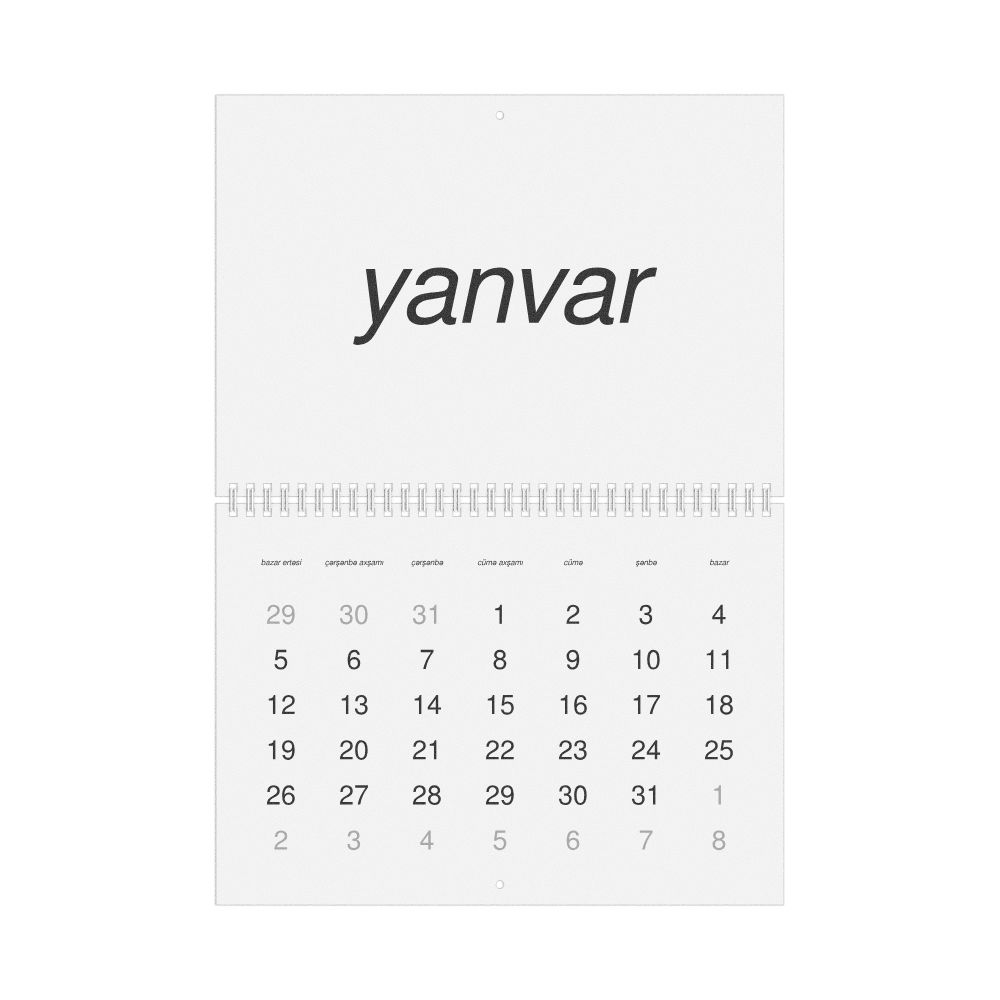 Leskoff 2026 Wall Calendar, Azerbaijani-Labeled, Monday-Start Layout, Wire-Bound, 11.7 x 8.3 in (29.7 x 21.0 cm), image 1 of 1