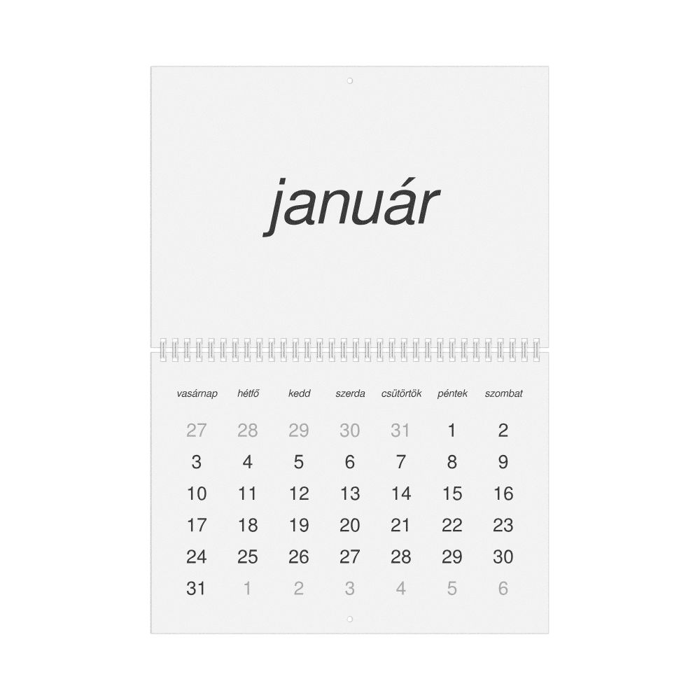 Leskoff 2027 Wall Calendar, Hungarian-Labeled, Sunday-Start Layout, Wire-Bound, 11.7 x 8.3 in (29.7 x 21.0 cm), image 1 of 1