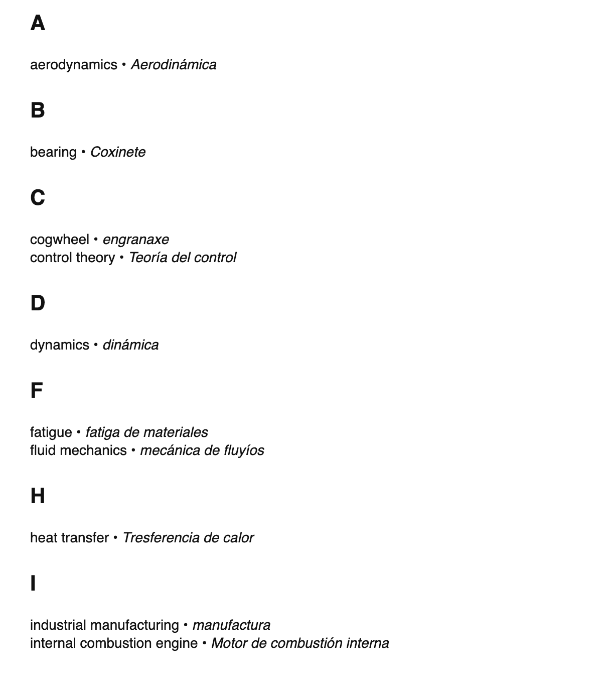 Mechanical engineering terms in Asturian