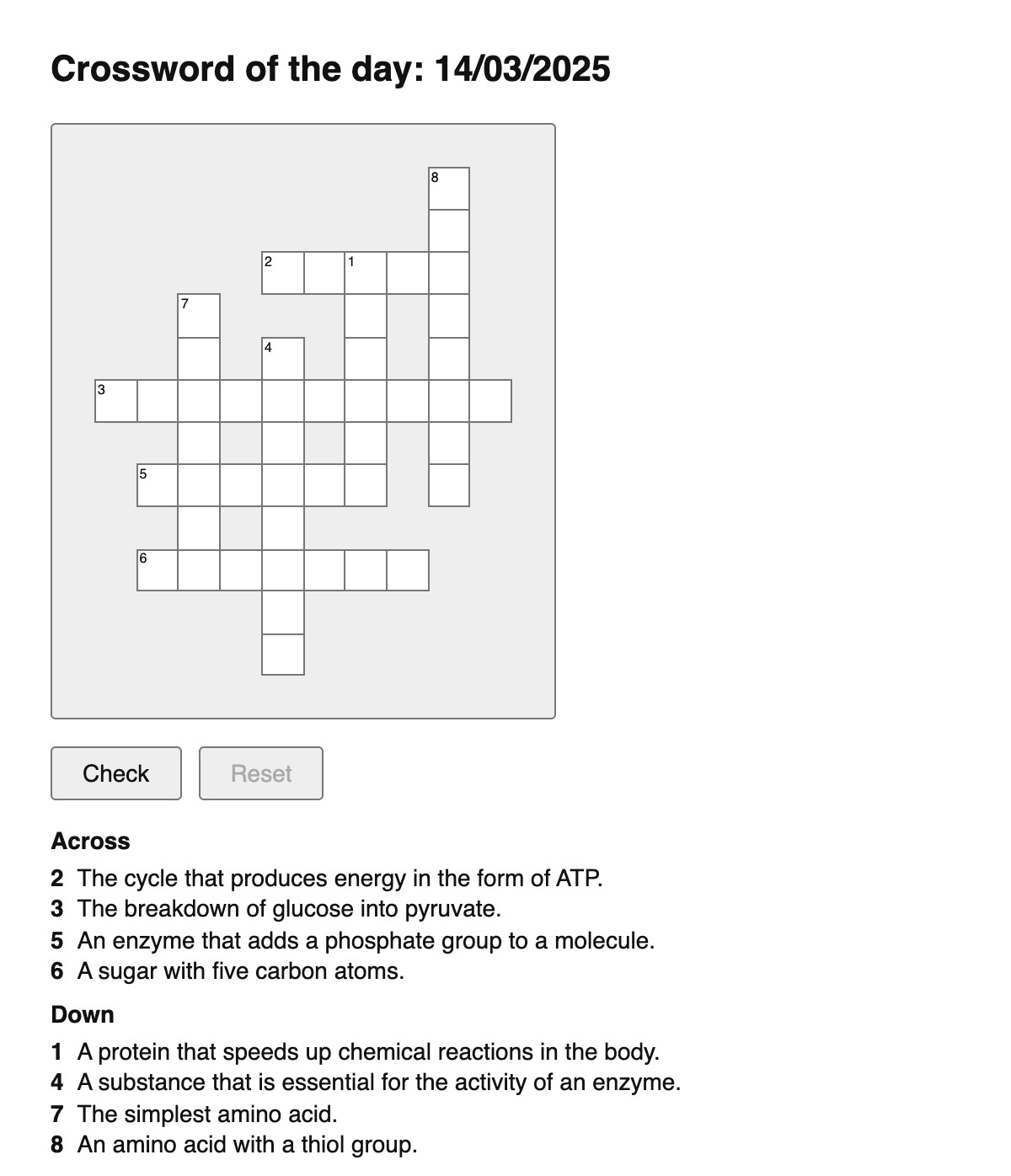 Biochemistry Crossword