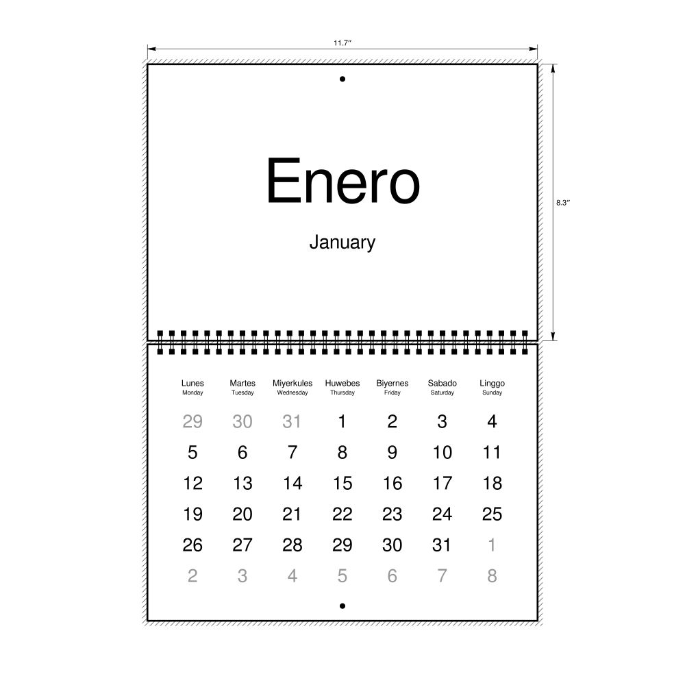 Leskoff 2026 Wall Calendar, Tagalog/English-Labeled, Monday-Start Layout, Wire-Bound, 11.7 x 8.3 in (29.7 x 21.0 cm), image 1 of 1