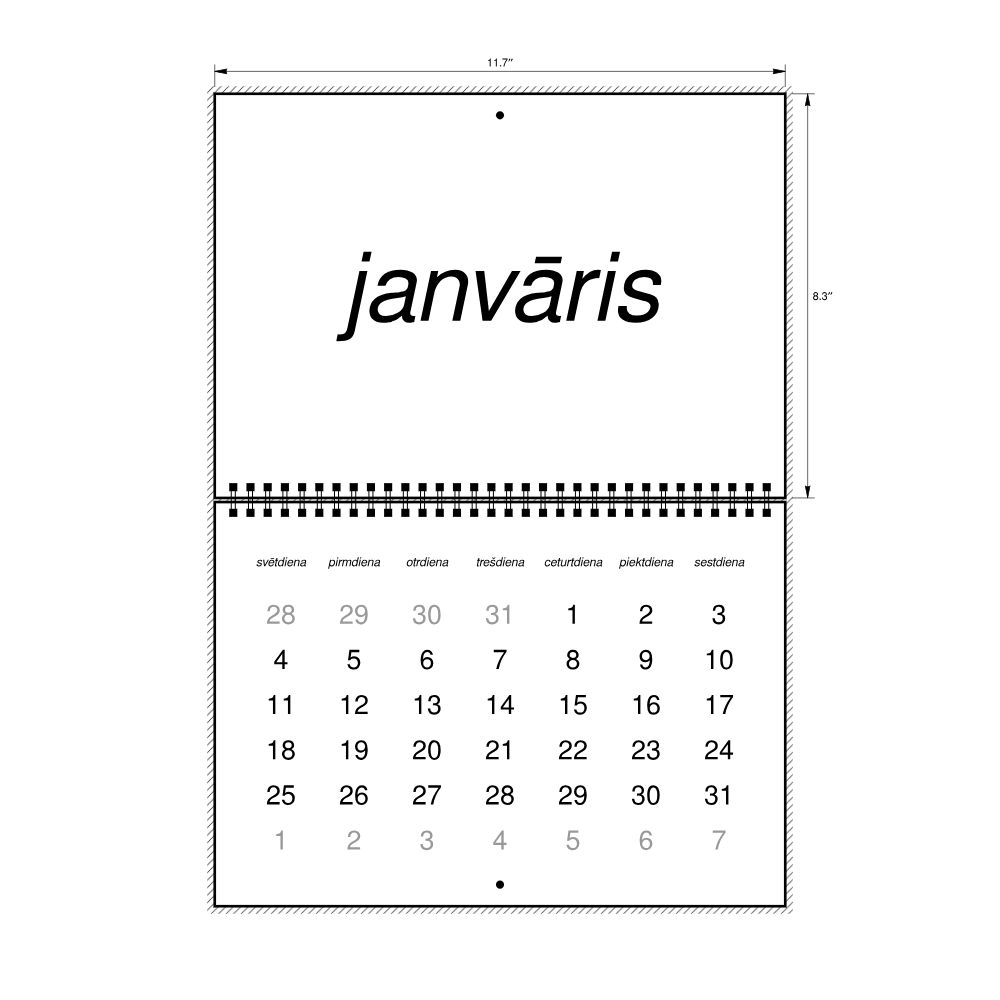 Leskoff 2026 Wall Calendar, Latvian-Labeled, Sunday-Start Layout, Wire-Bound, 11.7 x 8.3 in (29.7 x 21.0 cm), image 2 of 2