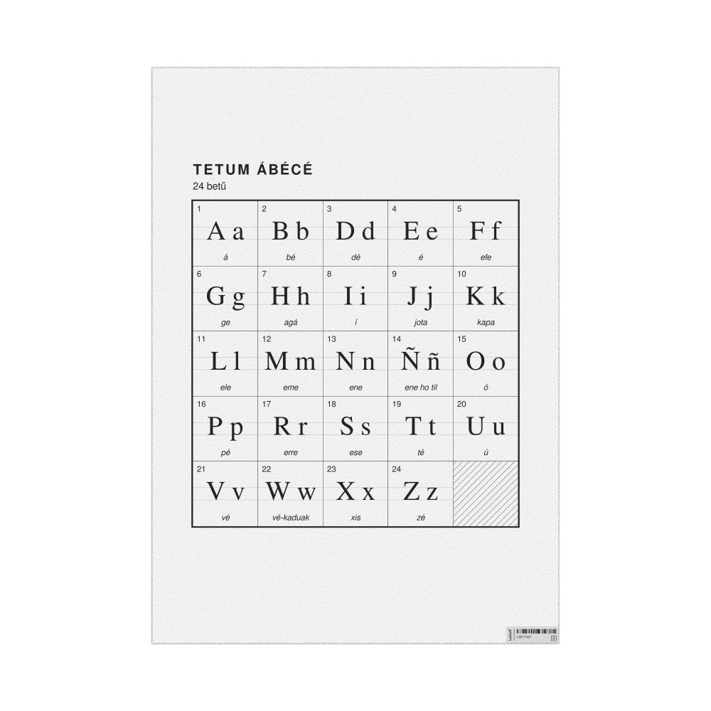 Leskoff Tetum Alphabet Chart, 23.4 x 33.1 in (59.4 x 84.1 cm, Poster / Wall Chart), Hungarian-Labeled, image 1 of 2