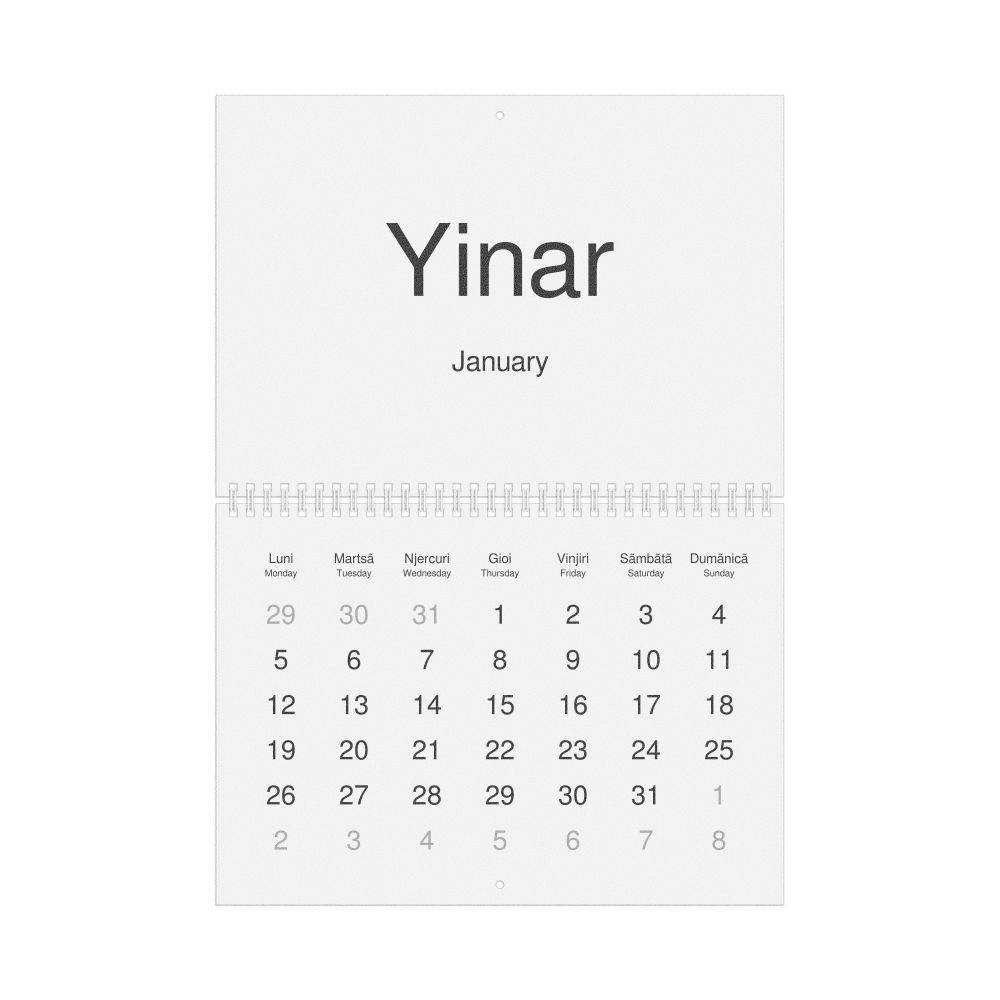 Leskoff 2026 Wall Calendar, Aromanian/English-Labeled, Monday-Start Layout, Wire-Bound, 11.7 x 8.3 in (29.7 x 21.0 cm), image 1 of 1