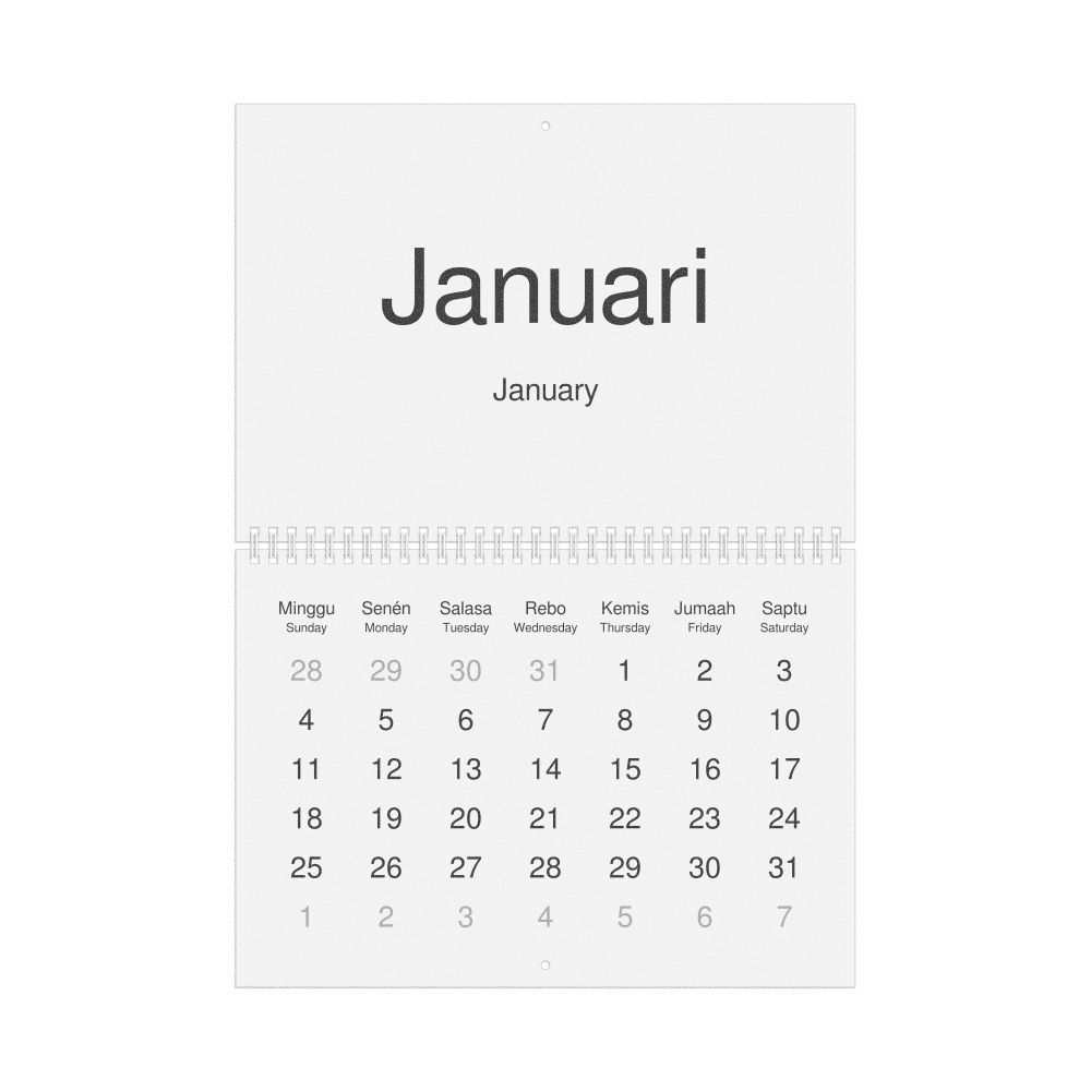 Leskoff 2026 Wall Calendar, Sundanese/English-Labeled, Sunday-Start Layout, Wire-Bound, 11.7 x 8.3 in (29.7 x 21.0 cm), image 1 of 1