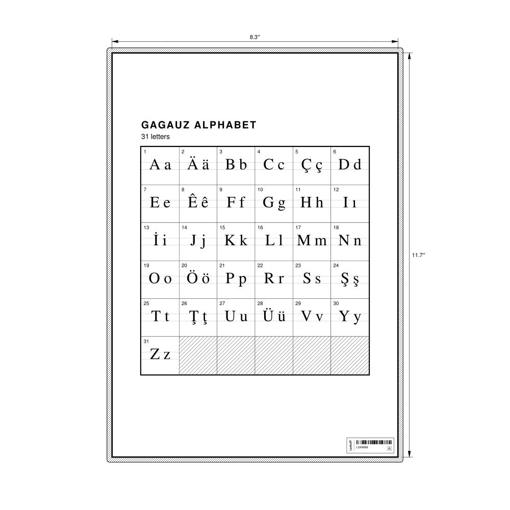 Leskoff Gagauz Alphabet Chart, 8.3 x 11.7 in (21.0 x 29.7 cm, Desk Chart, Laminated), image 1 of 2