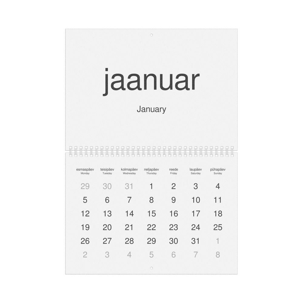 Leskoff 2026 Wall Calendar, Estonian/English-Labeled, Monday-Start Layout, Wire-Bound, 11.7 x 8.3 in (29.7 x 21.0 cm), image 1 of 1