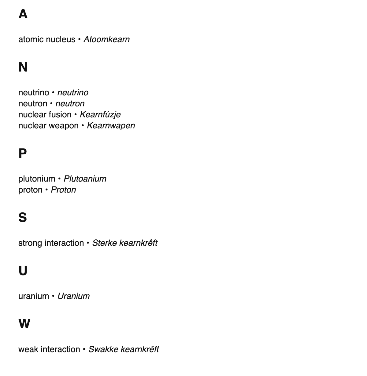 Nuclear physics terms in West Frisian