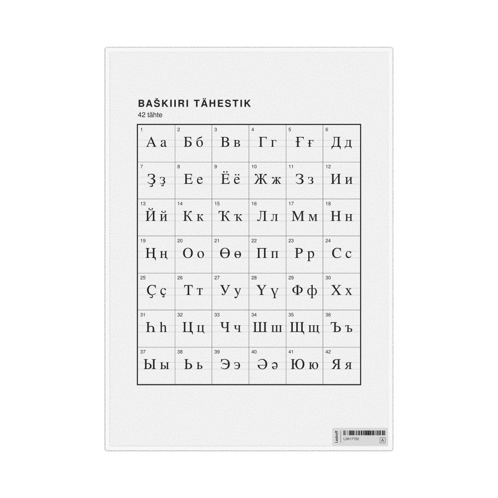 Leskoff Bashkir Alphabet Chart, 8.3 x 11.7 in (21.0 x 29.7 cm, Desk Chart, Laminated), Estonian-Labeled, image 1 of 2