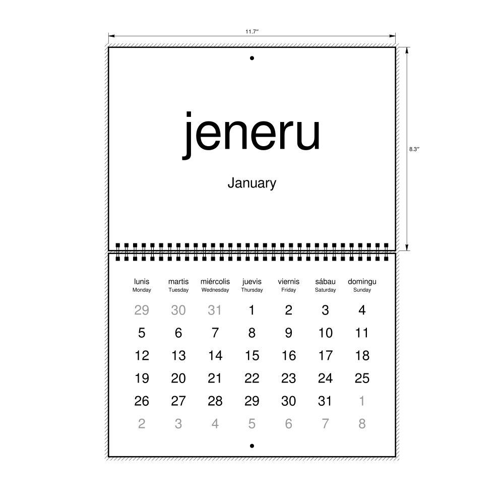 Leskoff 2026 Wall Calendar, Extremaduran/English-Labeled, Monday-Start Layout, Wire-Bound, 11.7 x 8.3 in (29.7 x 21.0 cm), image 1 of 1