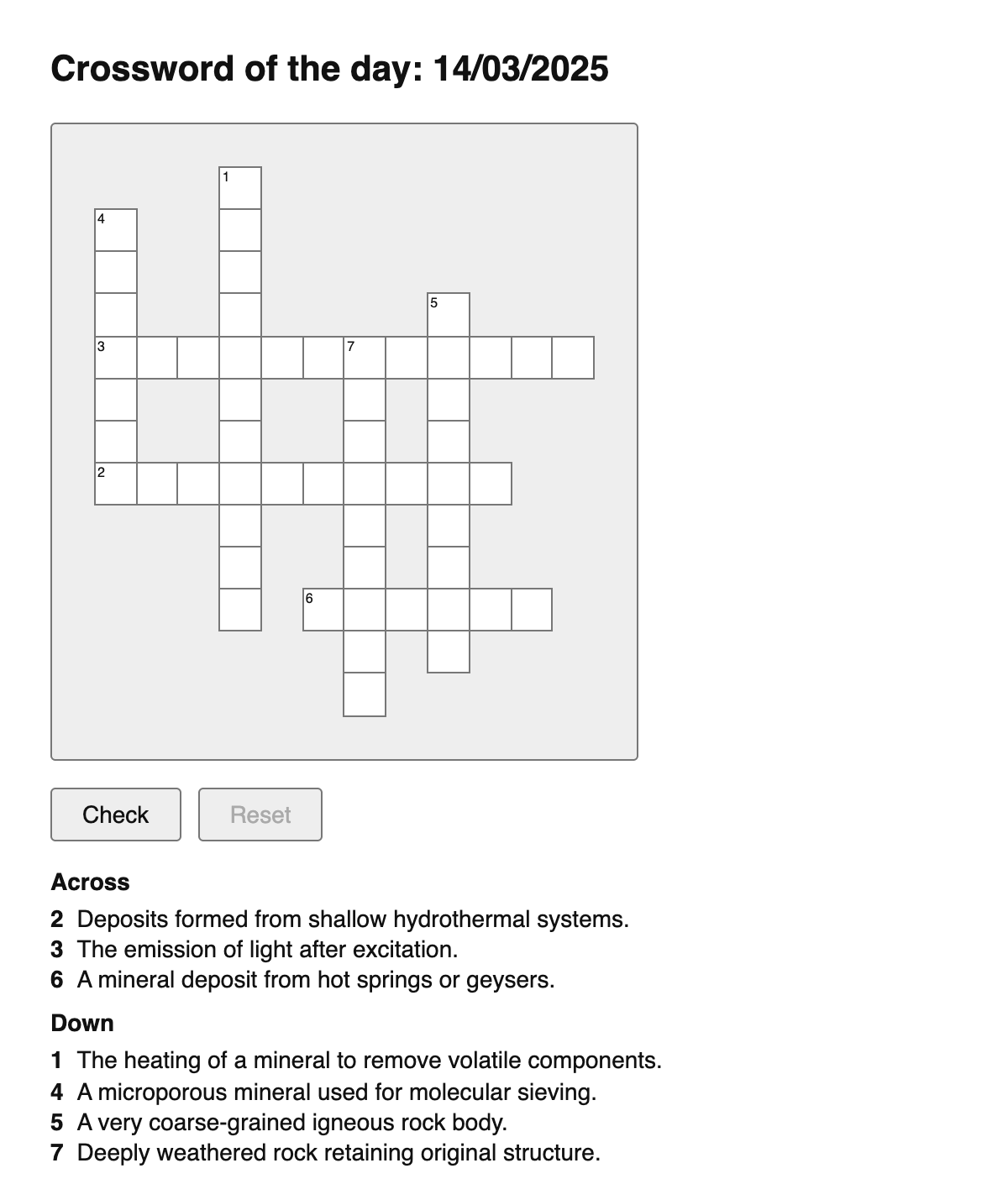Mineralogy Crossword