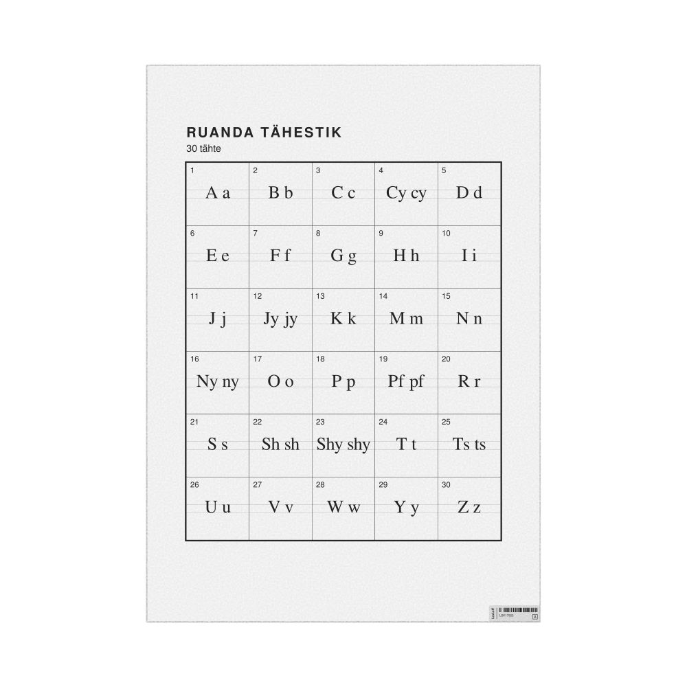 Leskoff Kinyarwanda Alphabet Chart, 23.4 x 33.1 in (59.4 x 84.1 cm, Poster / Wall Chart), Estonian-Labeled, image 1 of 2