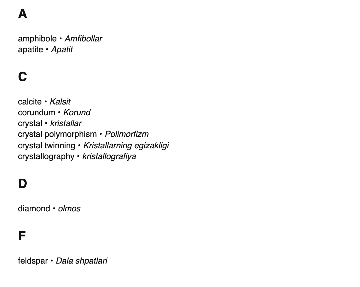 Mineralogy terms in Uzbek