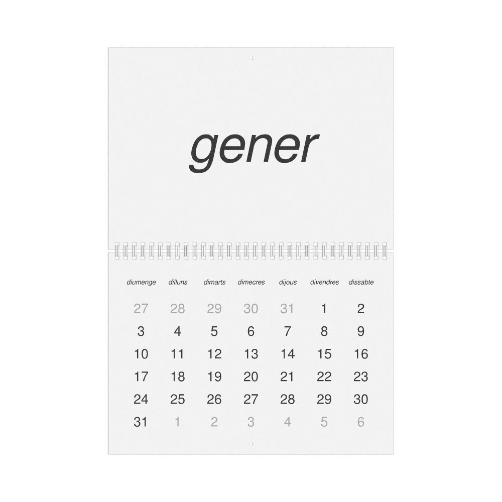 Leskoff 2027 Wall Calendar, Catalan-Labeled, Sunday-Start Layout, Wire-Bound, 11.7 x 8.3 in (29.7 x 21.0 cm), image 1 of 1