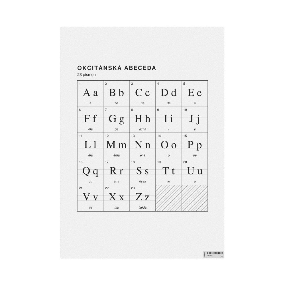 Leskoff Occitan Alphabet Chart, 23.4 x 33.1 in (59.4 x 84.1 cm, Poster / Wall Chart), Czech-Labeled, image 1 of 2
