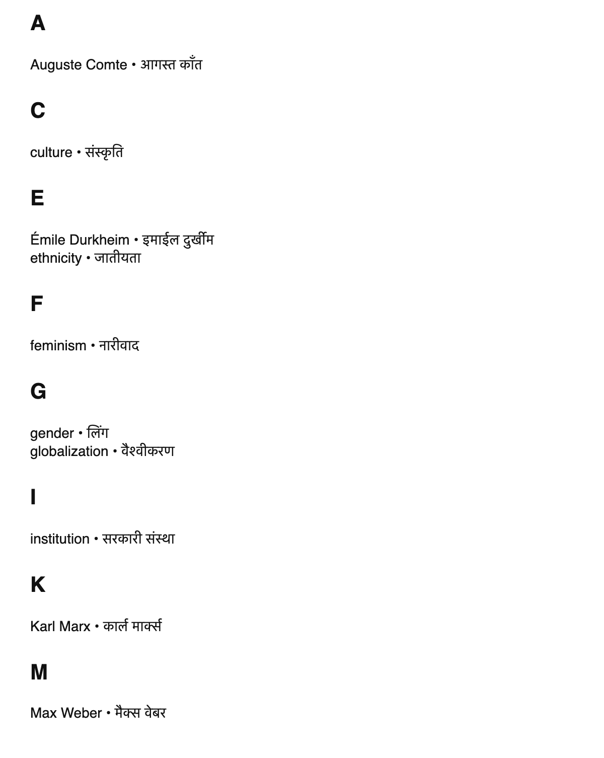 Sociology terms in Hindi