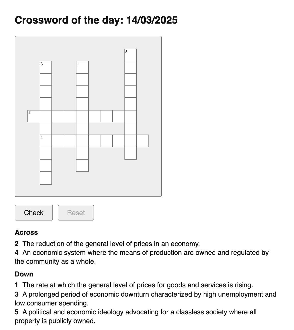 Economics Crossword