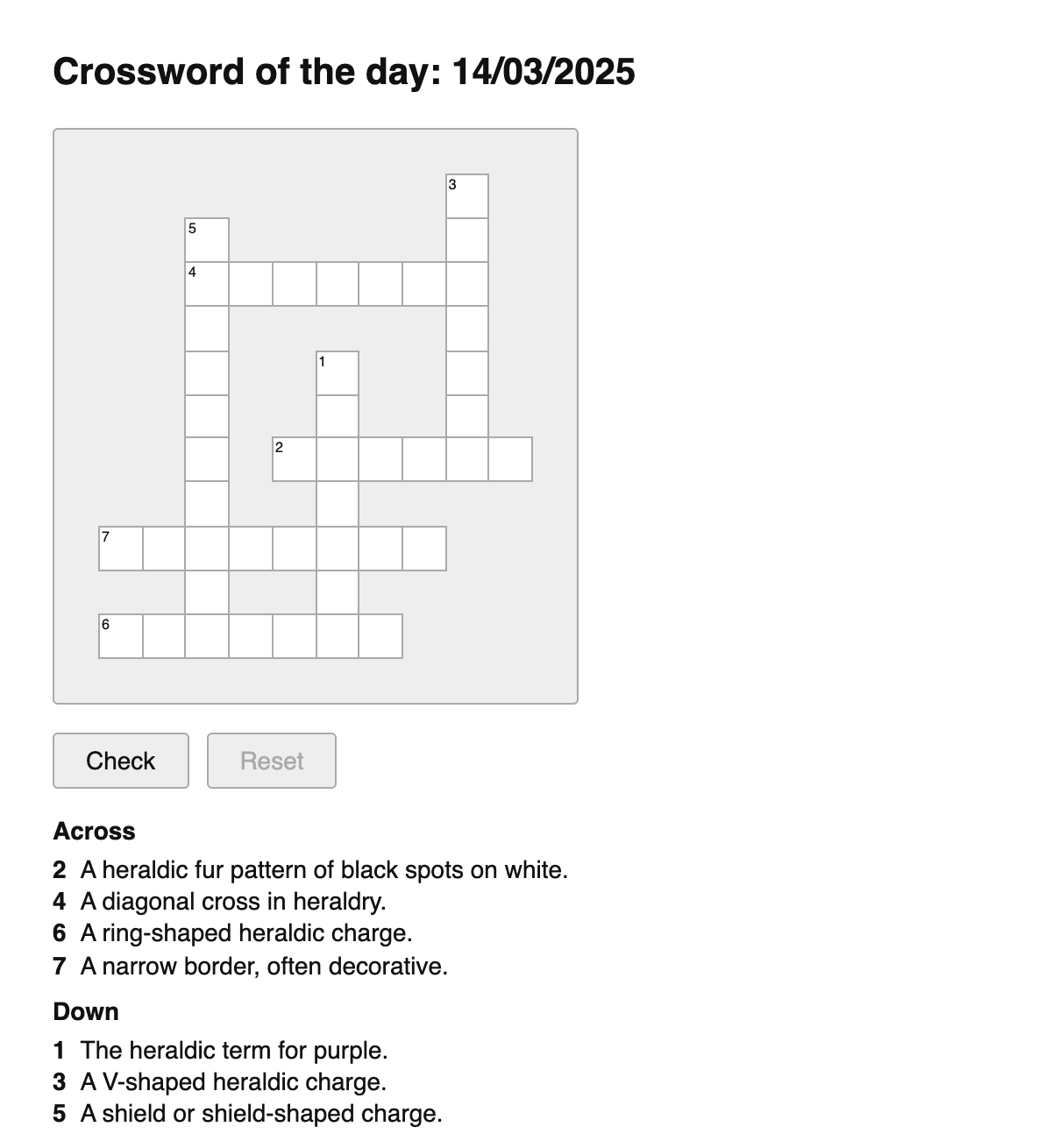 Heraldry Crossword