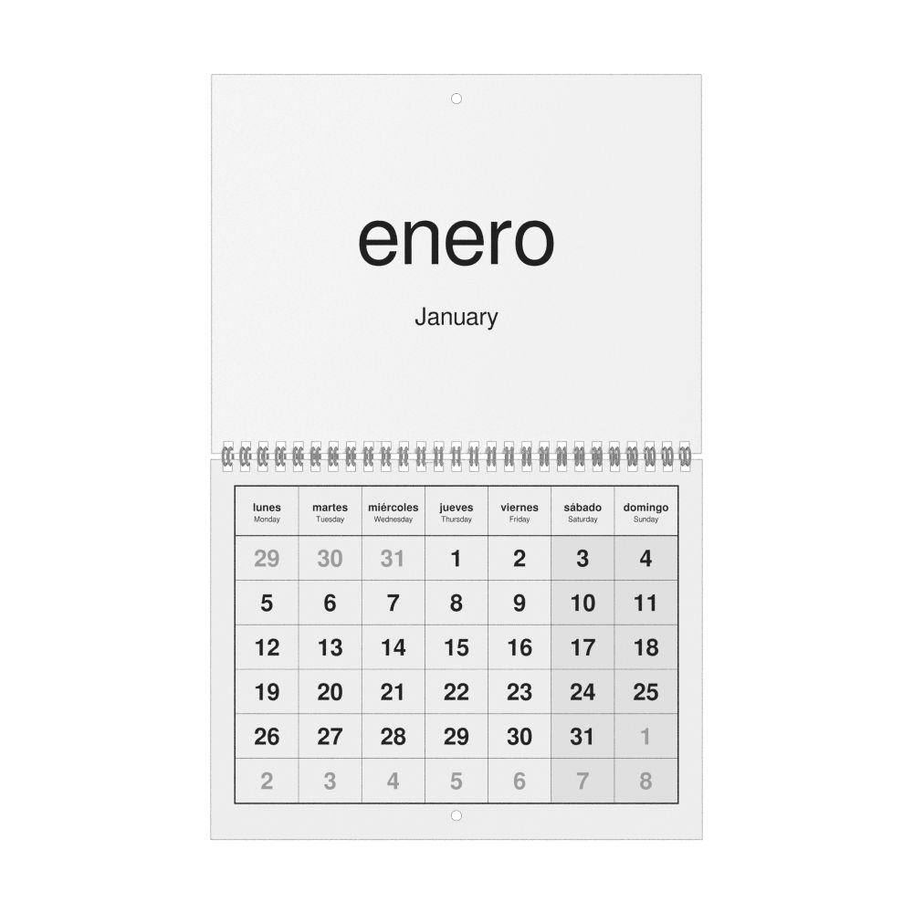 Leskoff 2026 Wall Calendar, Spanish/English-Labeled, Monday-Start Layout, Wire-Bound, 11 x 8.5 in (27.9 x 21.6 cm), image 1 of 1