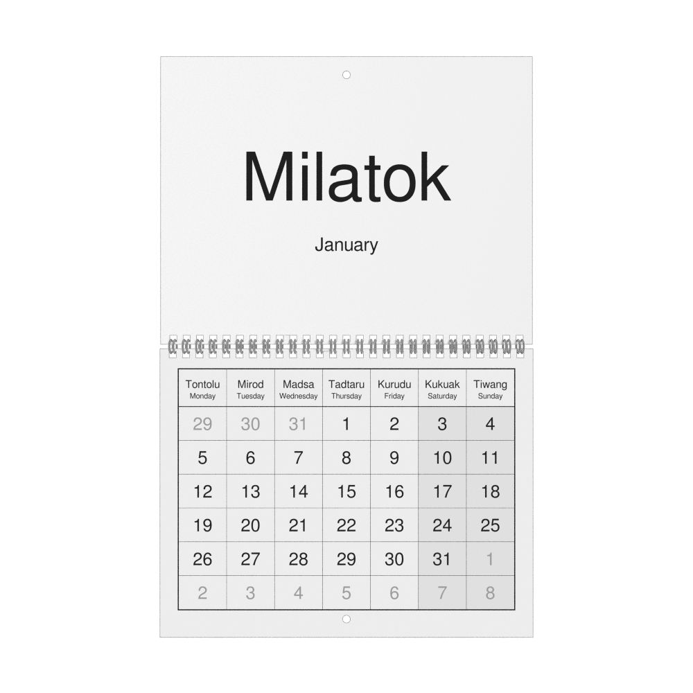 Leskoff 2026 Wall Calendar, Dusun/English-Labeled, Monday-Start Layout, Wire-Bound, 11 x 8.5 in (27.9 x 21.6 cm), image 1 of 1